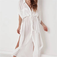 Women's Button Down Shirts Sheer Crinkle Chiffon Kimono Cover Up Solid Open Front Cardigan Beach Dress