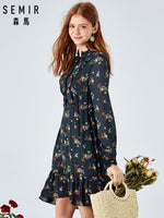 SEMIR Dress women autumn new sweet retro wooden ear floral dress waist slim long sleeve fairy fashion sexy dress for party