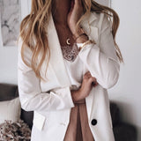 Vintage Blazer Solid Jacket Women Single Button Evening Party Notched White Cape Blazer Women Jacket Blazer