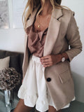 Vintage Blazer Solid Jacket Women Single Button Evening Party Notched White Cape Blazer Women Jacket Blazer