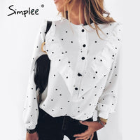 Simplee Elegant polka dot women blouse shirt Spring ruffle long sleeve shirt top Casual buttons blusa lady spring tops blusas