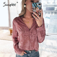 Simplee Casual v neck floral women blouse shirt Sexy long sleeve pink female tops shirt Spring summer office ladies work blouses