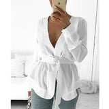 2020 New Spring Women With Belt Tunic Shirt Blouse Long Sleeve Peplum Casual Top  Workwear Mujer Blusas White Shirts