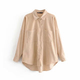 Tangada women preppy oversize corduroy shirt blusas mujer de moda boyfriend style shirt womens tops 6P59