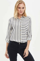 DeFacto Woman Spring Striped Shirts Women Casual Black White Striped Top Shirts Long Sleeve Shirt-K3563AZ20SP