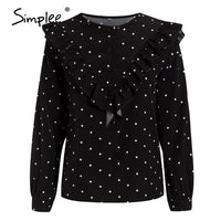 Simplee Elegant polka dot women blouse shirt Spring ruffle long sleeve shirt top Casual buttons blusa lady spring tops blusas