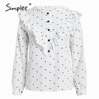 Simplee Elegant polka dot women blouse shirt Spring ruffle long sleeve shirt top Casual buttons blusa lady spring tops blusas