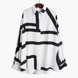 [EAM] Women White Pattern Print Split Big Size Blouse New Lapel Long Sleeve Loose Fit Shirt Fashion Spring Autumn 2020 1R200