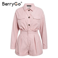 BerryGo Casual buttons two piece suits women set High waist pockets female short jumpsuit 2020 Summer style ladies sets outfit