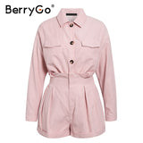 BerryGo Casual buttons two piece suits women set High waist pockets female short jumpsuit 2020 Summer style ladies sets outfit