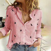 Women's Birds Print Shirts 35% Cotton Long Sleeve Female Tops 2020 Spring Summer Loose Casual Office Ladies Shirt Plus Size 5XL