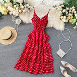 New Summer Sweet Heart Print Spaghetti Strap Dress Women Slim V-Neck Beach Long Dresses Sleeveless Sundress Party Vestidos Mw635