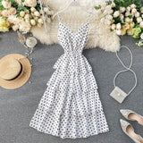 New Summer Sweet Heart Print Spaghetti Strap Dress Women Slim V-Neck Beach Long Dresses Sleeveless Sundress Party Vestidos Mw635