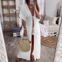 In-X Orange long beach dress women Summer wrap swimsuit cover ups female Kimono Long sleeve beach wear Kaftan robe de plage