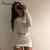 Simenual Casual Fashion Reflective Striped Two Piece Outfits Women Long Sleeve Top And Mini Skirt Sets 2020 White Matching Set