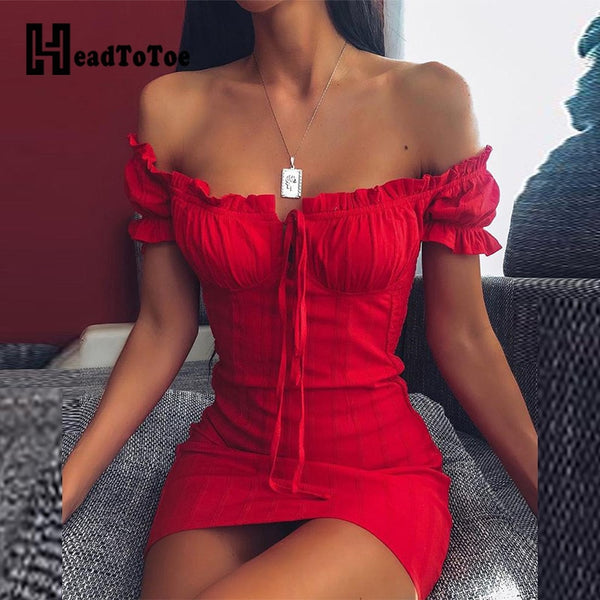 Off Shoulder Smocked Bodycon Dress