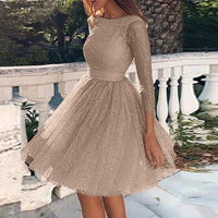 Elegant Women O-Neck Party Dress Sexy Backless Lace A-Line Princess Dress Spring Ladies Transparent Sleeve Mesh Mini Dresses 3XL