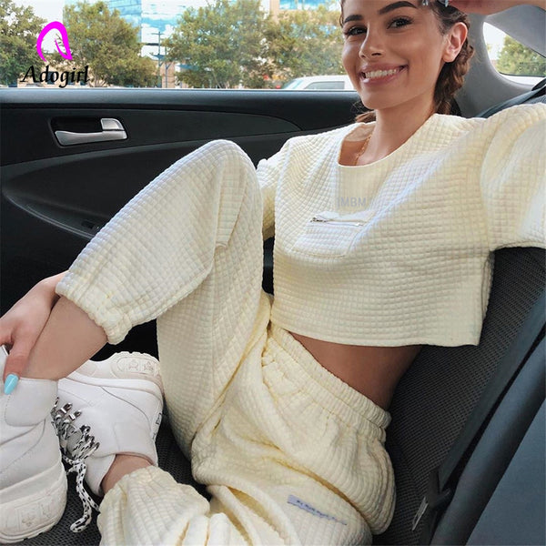 Tracksuit Women Two Piece Soft Set Autumn Yellow Streetwear Short Sleeve Crop Top + Jogger Pants Sport Matching Sweatsuit Outfit