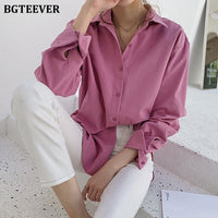 BGTEEVER Office Ladies Blouses Shirts Single-breasted Lapel Loose Female Shirts Tops Women Blouses Femme Blusas Mujer 2020