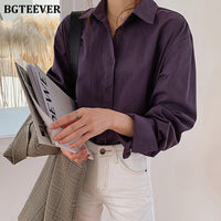 BGTEEVER Office Ladies Blouses Shirts Single-breasted Lapel Loose Female Shirts Tops Women Blouses Femme Blusas Mujer 2020