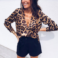 Vogue Women Ladies Leopard Print Loose Long Sleeve V-Neck Sexy Tops Blouses Female Fashion Shirts Blouses Top Clothing