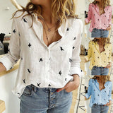 Women's Birds Print Shirts 35% Cotton Long Sleeve Female Tops 2020 Spring Summer Loose Casual Office Ladies Shirt Plus Size 5XL