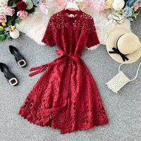 Women Dress Spring Temperament Fashion Sexy Standing Colla Short Sleeve Single Breasted Vestidos Closed Waist Sweet Sexy Dress