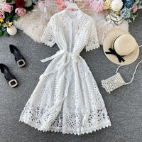 Women Dress Spring Temperament Fashion Sexy Standing Colla Short Sleeve Single Breasted Vestidos Closed Waist Sweet Sexy Dress