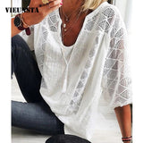 Plus Size V-neck Tassel Cotton Linen Blouses Women 2020 Spring Three Quarter Sleeve Lace Shirt Summer Loose Chic Tops Feminina