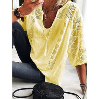 Plus Size V-neck Tassel Cotton Linen Blouses Women 2020 Spring Three Quarter Sleeve Lace Shirt Summer Loose Chic Tops Feminina