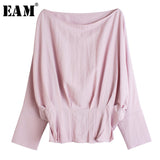 [EAM] Women Black Pleated Split Big Size Blouse New Slash NeckLong Sleeve Loose Fit Shirt Fashion Tide Spring Autumn 2020 1R204