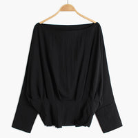 [EAM] Women Black Pleated Split Big Size Blouse New Slash NeckLong Sleeve Loose Fit Shirt Fashion Tide Spring Autumn 2020 1R204