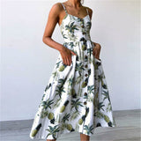 2019 New Women Print Floral Stripe Long dress Sexy V-Neck Sleevele Button Beach Casual Boho Midi Dress Plus Size 3XL vestidos