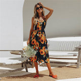 2019 New Women Print Floral Stripe Long dress Sexy V-Neck Sleevele Button Beach Casual Boho Midi Dress Plus Size 3XL vestidos