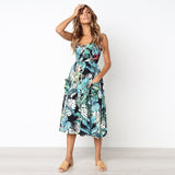 2019 New Women Print Floral Stripe Long dress Sexy V-Neck Sleevele Button Beach Casual Boho Midi Dress Plus Size 3XL vestidos