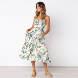 2019 New Women Print Floral Stripe Long dress Sexy V-Neck Sleevele Button Beach Casual Boho Midi Dress Plus Size 3XL vestidos