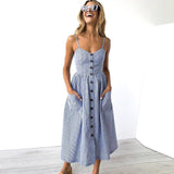 2019 New Women Print Floral Stripe Long dress Sexy V-Neck Sleevele Button Beach Casual Boho Midi Dress Plus Size 3XL vestidos