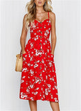 2019 New Women Print Floral Stripe Long dress Sexy V-Neck Sleevele Button Beach Casual Boho Midi Dress Plus Size 3XL vestidos