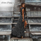 WildPinky Boho Polka Dot Long Dresses Women Split Short Sleeve Summer Casual Dress 2020 Streetwear Black Maxi Dress Vestidos