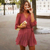 Aachoae 2020 été femmes volants dentelle robe en mousseline de soie Boho Mini robe de plage trois quarts manches dames robes de soirée Vestido