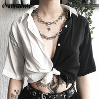 Goth Dark Hot Summer 2020 New Women's Lapel Cardigan Shirt Gothic Grunge Casual Button Turn-Down Color Feminine Short Shirts