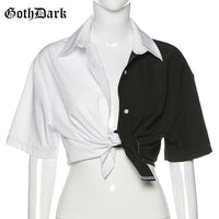 Goth Dark Hot Summer 2020 New Women's Lapel Cardigan Shirt Gothic Grunge Casual Button Turn-Down Color Feminine Short Shirts