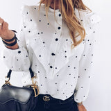 2020 Spring Polka Dot Ruffle Blouse Shirt Elegant Fashion O Neck Buttons Streetwear Tops Lady Autumn Long Sleeve Pullover Women