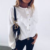 2020 Spring Polka Dot Ruffle Blouse Shirt Elegant Fashion O Neck Buttons Streetwear Tops Lady Autumn Long Sleeve Pullover Women