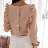 2020 Spring Polka Dot Ruffle Blouse Shirt Elegant Fashion O Neck Buttons Streetwear Tops Lady Autumn Long Sleeve Pullover Women