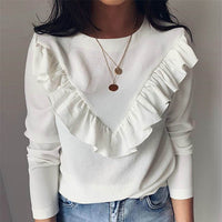 2020 Spring Polka Dot Ruffle Blouse Shirt Elegant Fashion O Neck Buttons Streetwear Tops Lady Autumn Long Sleeve Pullover Women