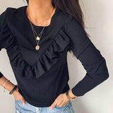 2020 Spring Polka Dot Ruffle Blouse Shirt Elegant Fashion O Neck Buttons Streetwear Tops Lady Autumn Long Sleeve Pullover Women