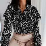 2020 Spring Polka Dot Ruffle Blouse Shirt Elegant Fashion O Neck Buttons Streetwear Tops Lady Autumn Long Sleeve Pullover Women