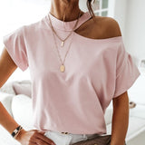 Sexy Off Shoulder Solid Color Blouse Women Shirts 2020 New Summer Short Sleeve Tops Casual Loose Halter Backless Ladies Blouses