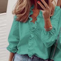 Elegant New Daisy Pineapple Print Ruffle blouse shirts Office Lady 2020 Summer Short Sleeve Slim Blouses women Sexy V-neck tops